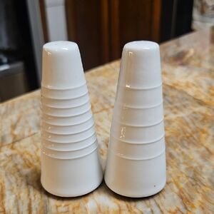 Vintage White Cone Shaped Ceramic Salt and Pepper Shakers